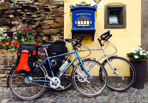 Pair of Rohloff Rodriguez touring bikes on tour