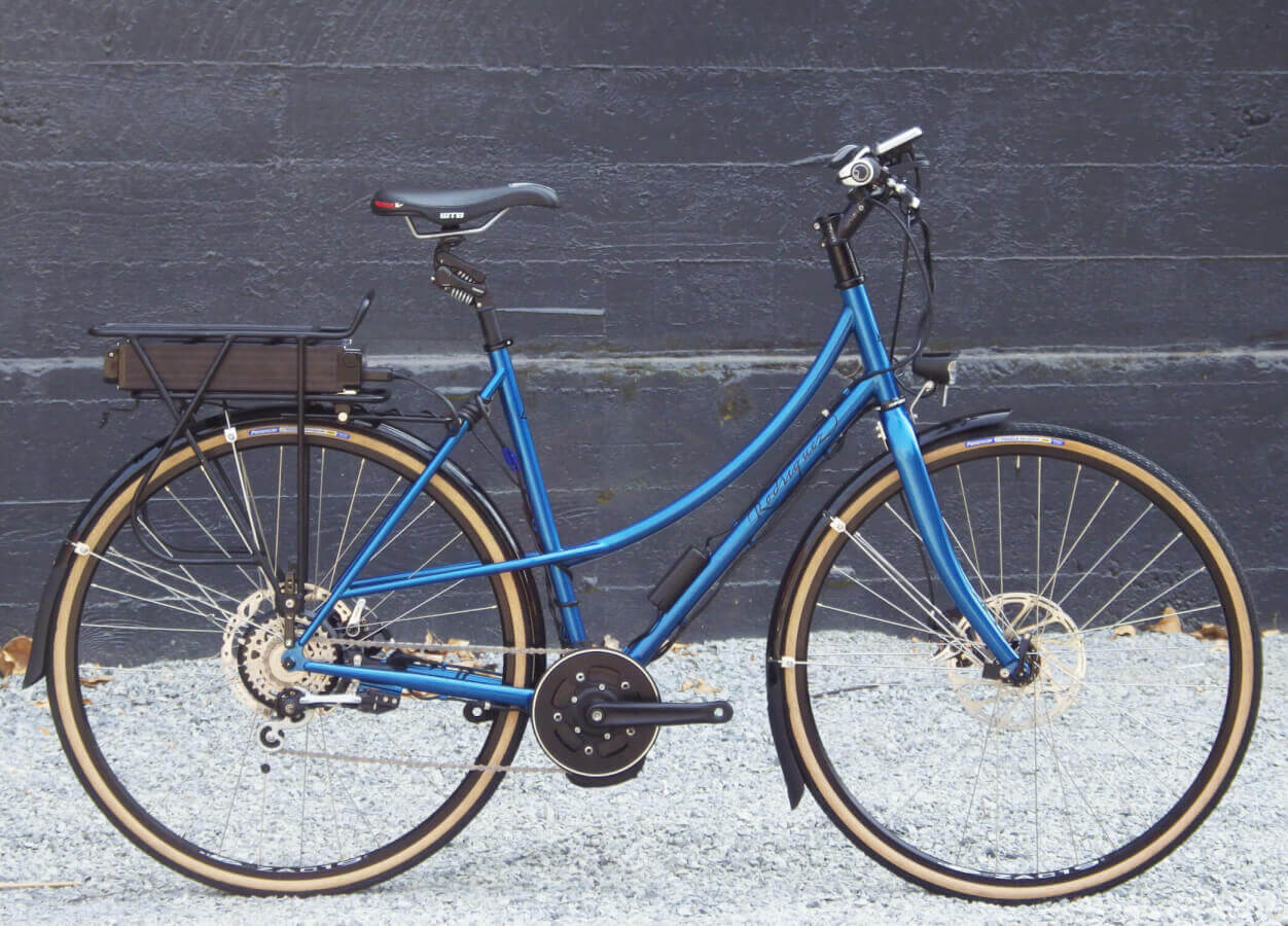 Rodriguez step through bike with electric assist Tongsheng motor